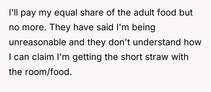 I'll pay my equal share of the adult food but...