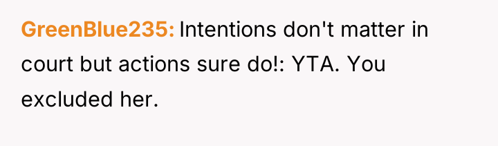GreenBlue235 Intentions don't matter in court but actions sure do!:...