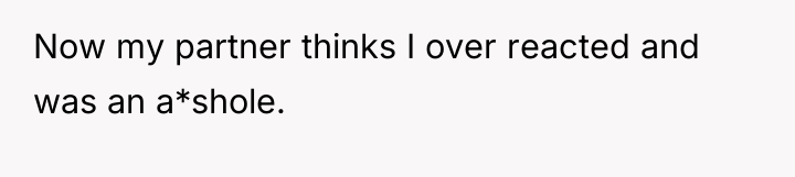 Now my partner thinks I over reacted and was an...