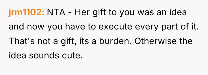 jrm1102 NTA - Her gift to you was an idea...