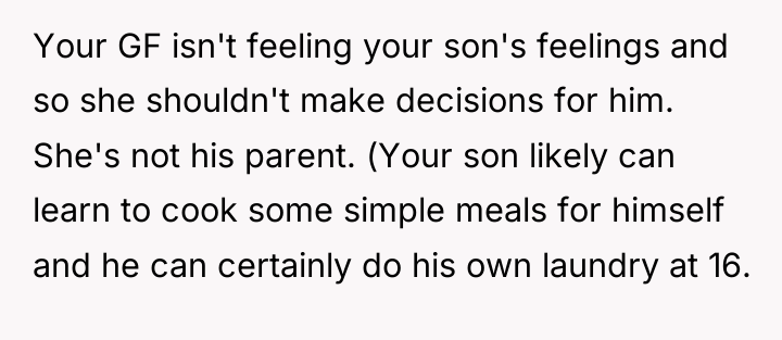 Your GF isn't feeling your son's feelings and so she...