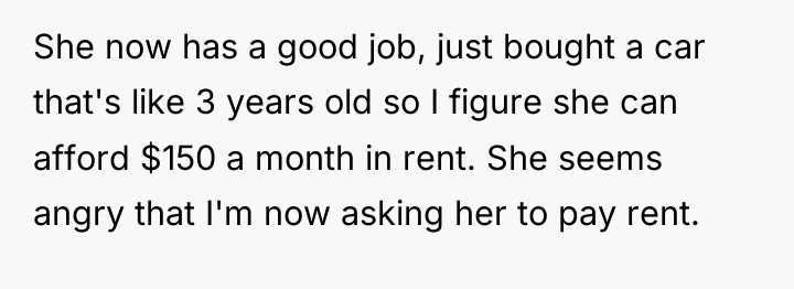 She now has a good job, just bought a car...