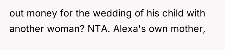 out money for the wedding of his child with another...
