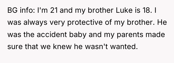BG info: I'm 21 and my brother Luke is 18....