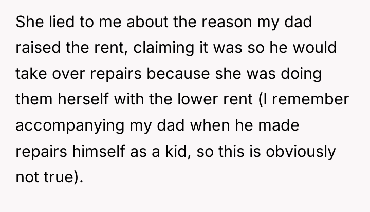 She lied to me about the reason my dad raised...