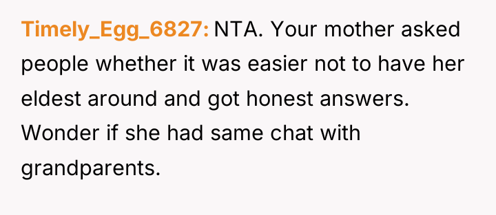 Timely_Egg_6827 NTA. Your mother asked people whether it was easier...