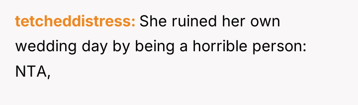 tetcheddistress She ruined her own wedding day by being a...