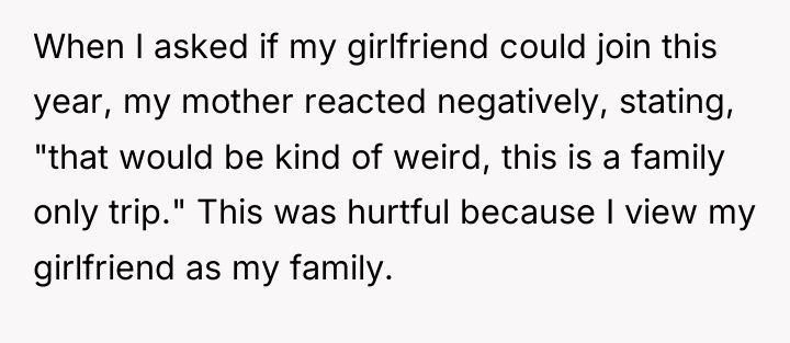 When I asked if my girlfriend could join this year,...