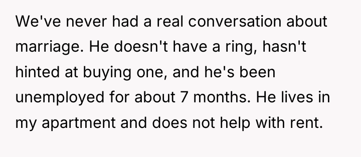 We've never had a real conversation about marriage. He doesn't...