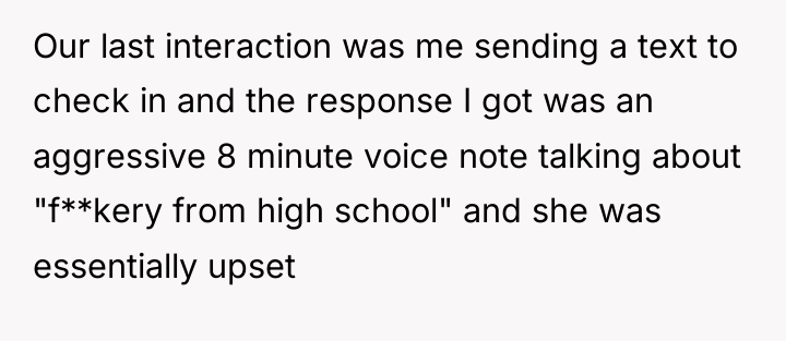 Our last interaction was me sending a text to check...
