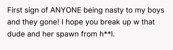 First sign of ANYONE being nasty to my boys and...