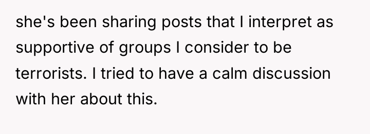 she's been sharing posts that I interpret as supportive of...