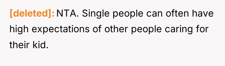 [deleted] NTA. Single people can often have high expectations of...