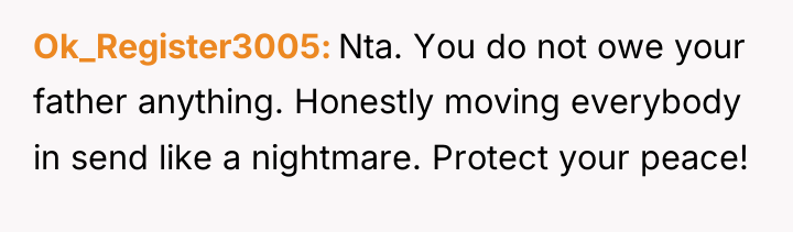 Ok_Register3005 Nta. You do not owe your father anything. Honestly...