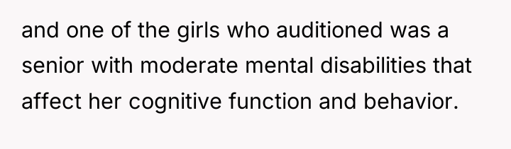 and one of the girls who auditioned was a senior...