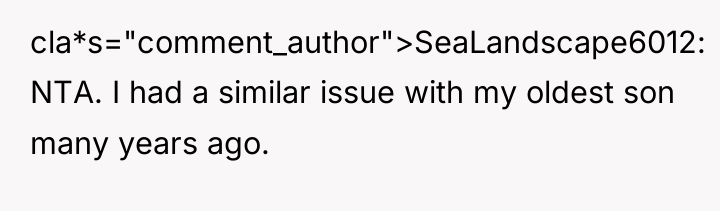 cla*s="comment_author">SeaLandscape6012: NTA. I had a similar issue with my oldest...