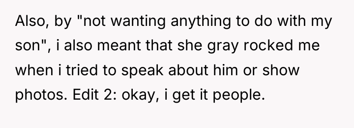 Also, by "not wanting anything to do with my son",...