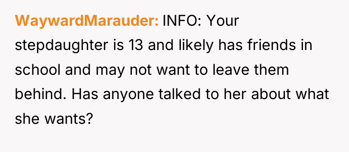 WaywardMarauder INFO: Your stepdaughter is 13 and likely has friends...