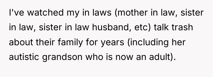 I've watched my in laws (mother in law, sister in...