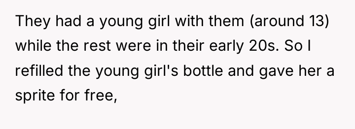They had a young girl with them (around 13) while...