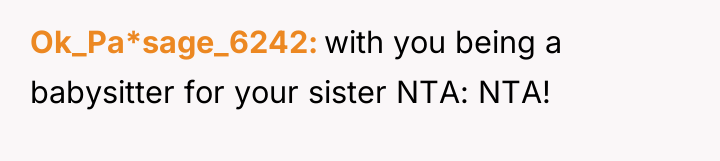 Ok_Pa*sage_6242 with you being a babysitter for your sister NTA:...