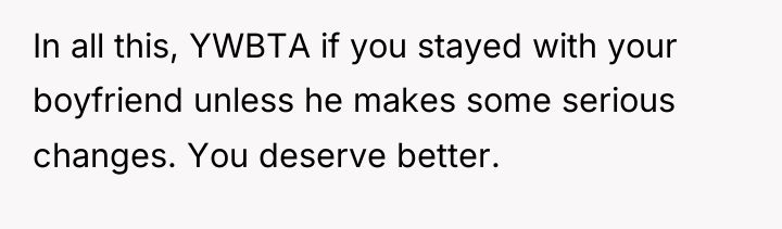 In all this, YWBTA if you stayed with your boyfriend...