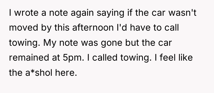 I wrote a note again saying if the car wasn't...