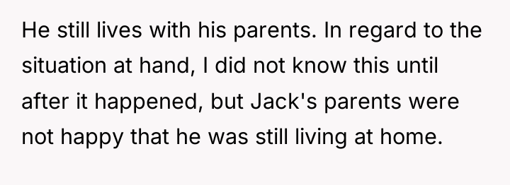 He still lives with his parents. In regard to the...