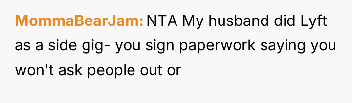 MommaBearJam NTA My husband did Lyft as a side gig-...