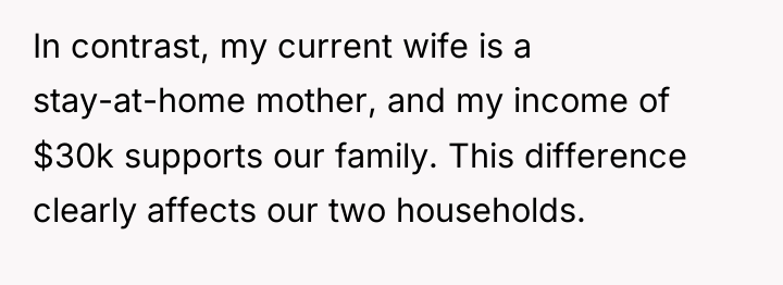 In contrast, my current wife is a stay-at-home mother, and...