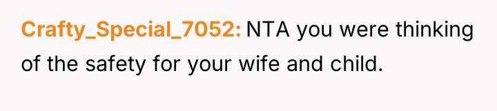 Crafty_Special_7052 NTA you were thinking of the safety for your...