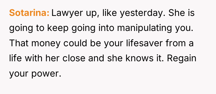 Sotarina Lawyer up, like yesterday. She is going to keep...