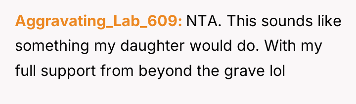 Aggravating_Lab_609 NTA. This sounds like something my daughter would do....
