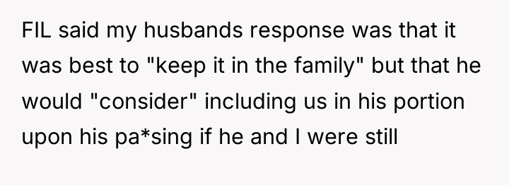 FIL said my husbands response was that it was best...