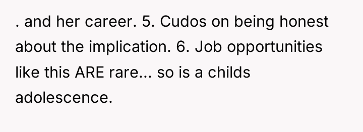 . and her career. 5. Cudos on being honest about...