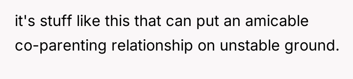 it's stuff like this that can put an amicable co-parenting...