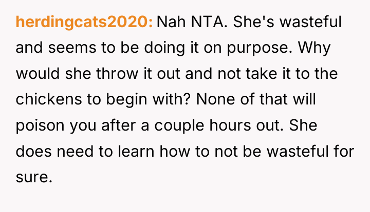 herdingcats2020 Nah NTA. She's wasteful and seems to be doing...