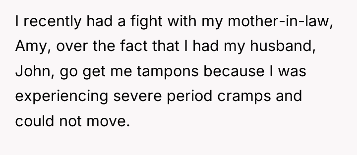 I recently had a fight with my mother-in-law, Amy, over...