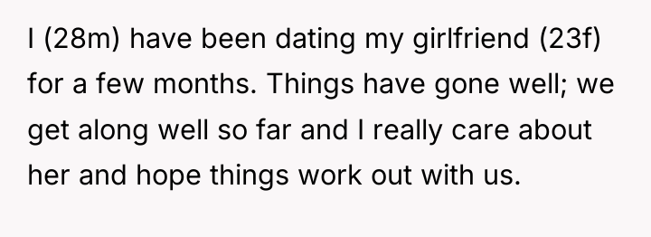 I (28m) have been dating my girlfriend (23f) for a...