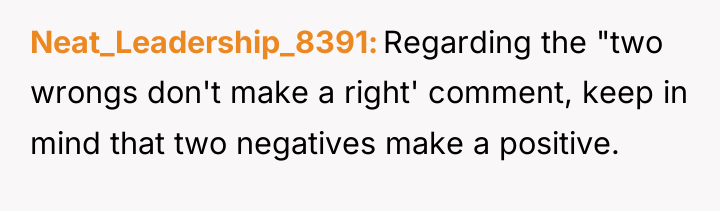 Neat_Leadership_8391 Regarding the "two wrongs don't make a right' comment,...