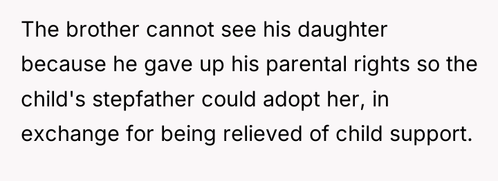 The brother cannot see his daughter because he gave up...
