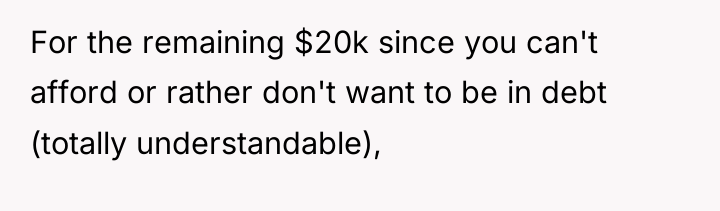 For the remaining $20k since you can't afford or rather...