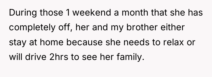 During those 1 weekend a month that she has completely...