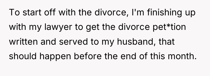 To start off with the divorce, I'm finishing up with...
