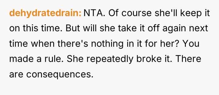 dehydratedrain NTA. Of course she'll keep it on this time....