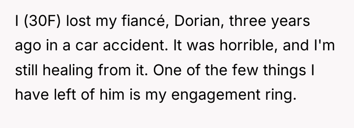 I (30F) lost my fiancé, Dorian, three years ago in...