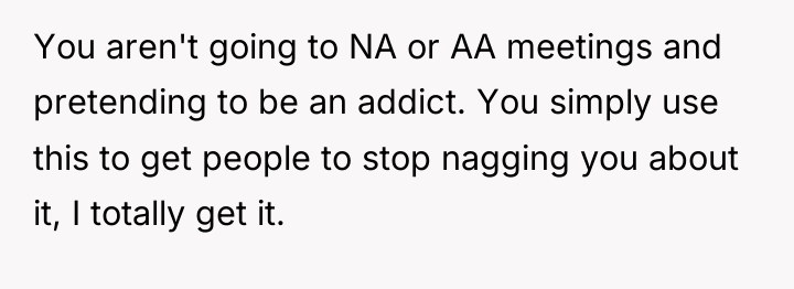 You aren't going to NA or AA meetings and pretending...