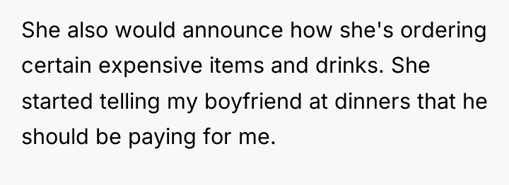 She also would announce how she's ordering certain expensive items...