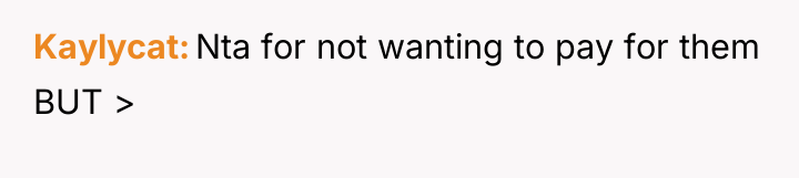 Kaylycat Nta for not wanting to pay for them BUT...