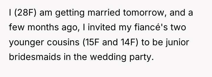 I (28F) am getting married tomorrow, and a few months...